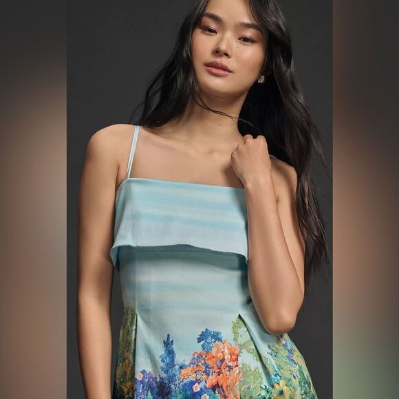 Anthropologie Floral Sleeveless Foldover Knee Length Dress NWT - Picture 3 of 8